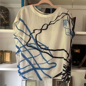 JIGSAW X MARCUS JAMES Silk Modal Boxy Abstract Tee SZ SM/MED ART TO WEAR